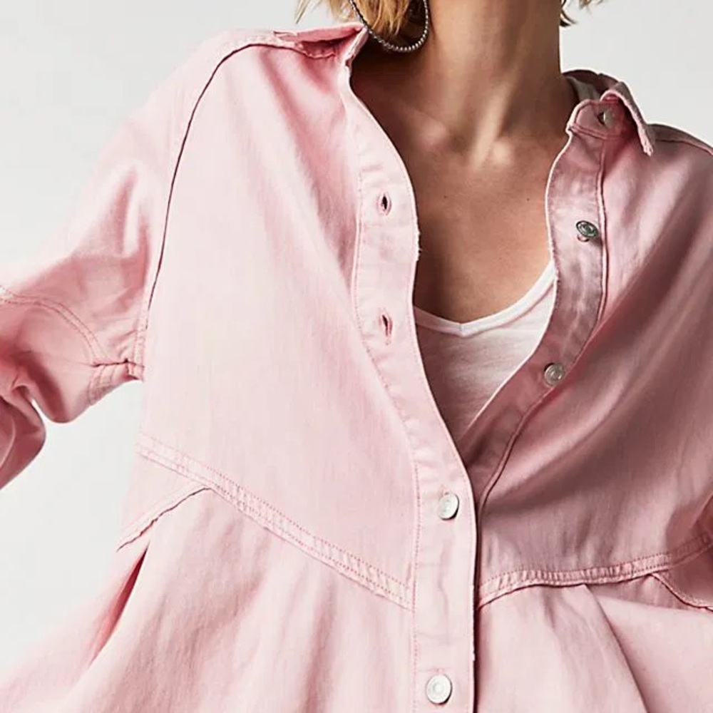 New Free People Pink Hannah Denim Mini Dress Size Small